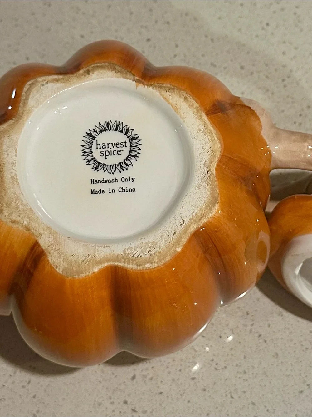 Glossy Orange Ceramic Pumpkin Teapot  with Green Vine Accent and Lid